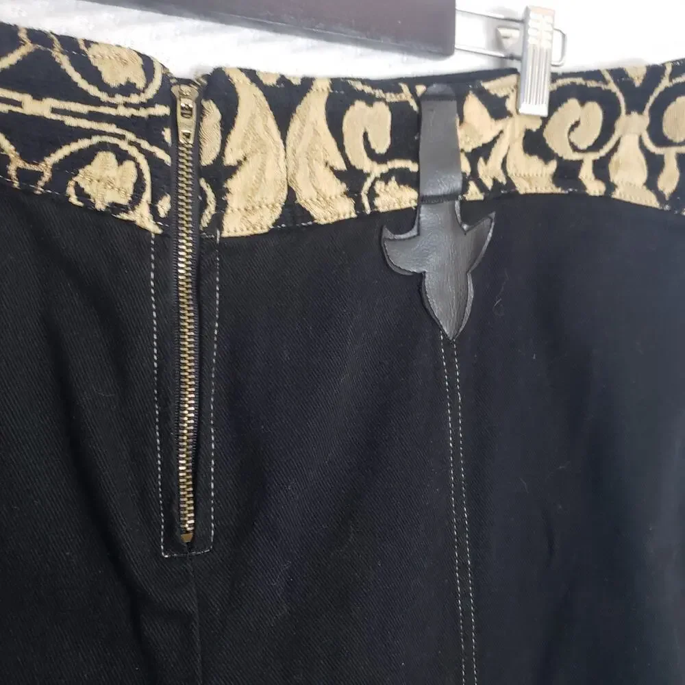 Womens Western Rodeo Bootcut Jeans Black w/ Gold Embroidery & Faux Leather Sz 22